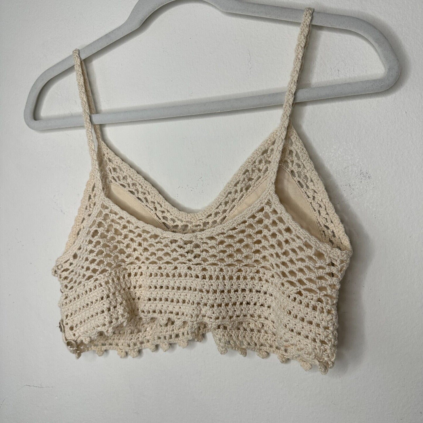 Urban Outfitters Cream Tan Crochet Spaghetti Strap Bralette Side Buttons Medium