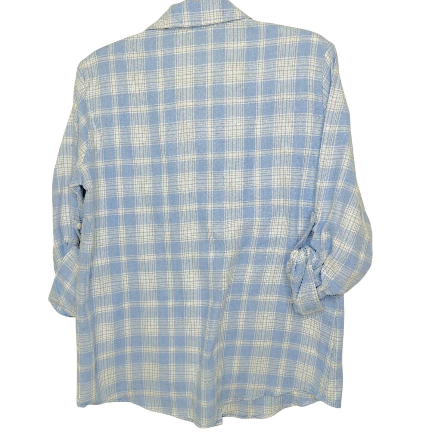 Sanctuary Blue & White Plaid Boyfriend Button Up Shirt Roll Tab Sleeves S