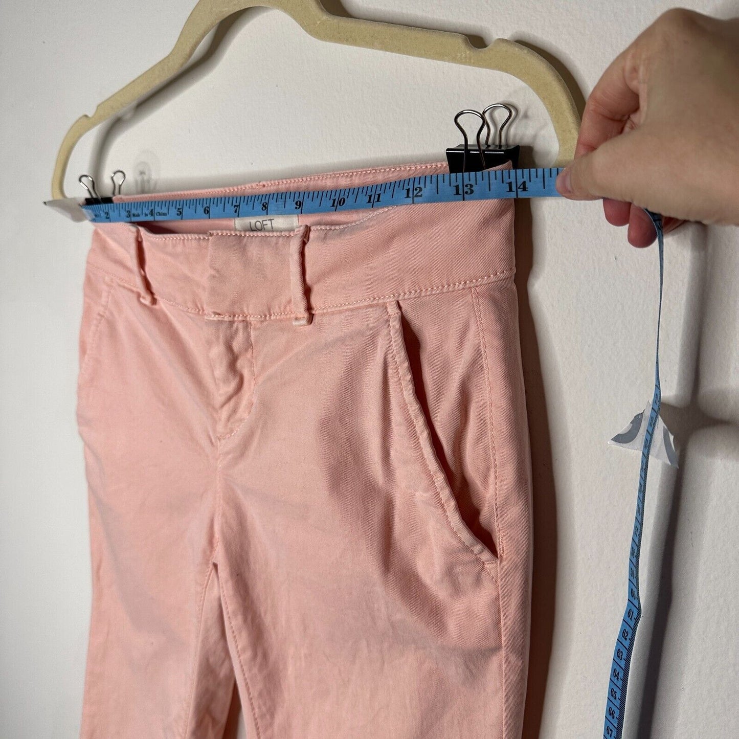 Loft Pastel Pink Peach Cute Double Frayed Skinny Crop Pant Chino Zip 00P