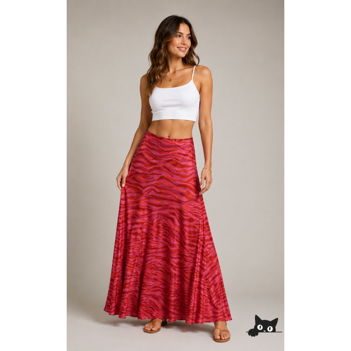 Monika Rust Orange Pink Patti Animal Print Maxi Skirt 100% Pure Silk XS