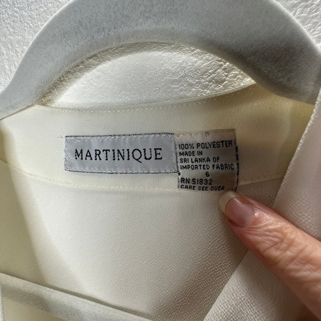 Martinique Ivory Long Sleeve V-Neck Bronze Button Up Blouse Top 6
