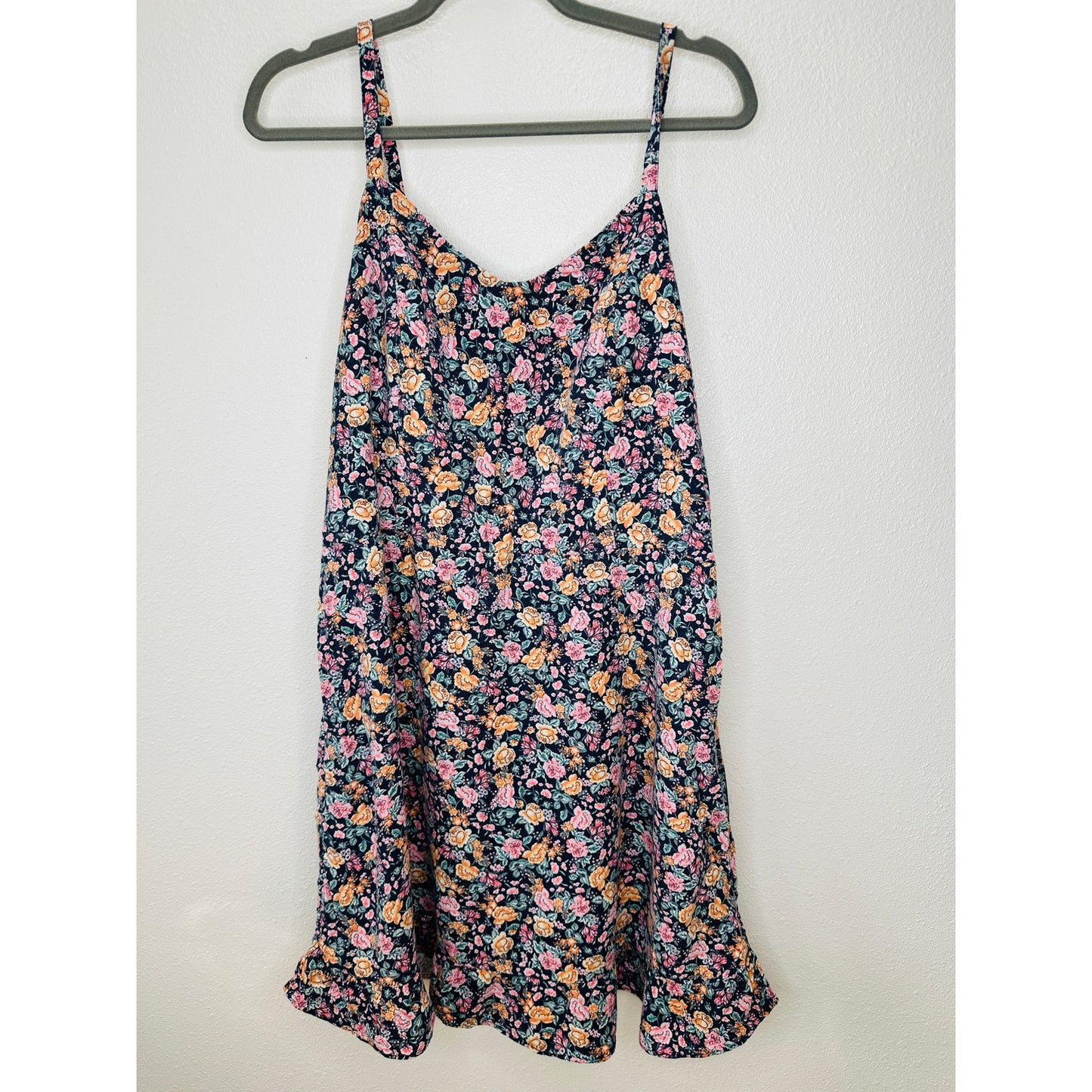 Old Navy Blue Multi Color Floral V-Neck Smocked Back Summer Dress XL