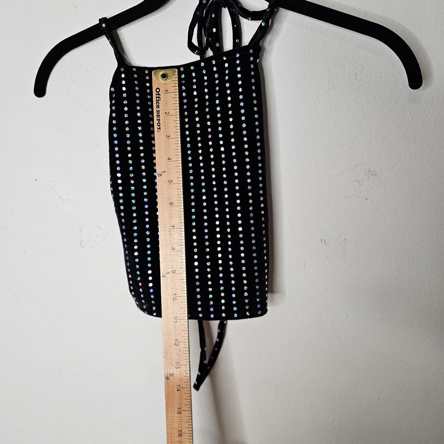 NWT Subdued Black Velour Silver Metallic Polka Dot Strappy VBack Crop Top 0