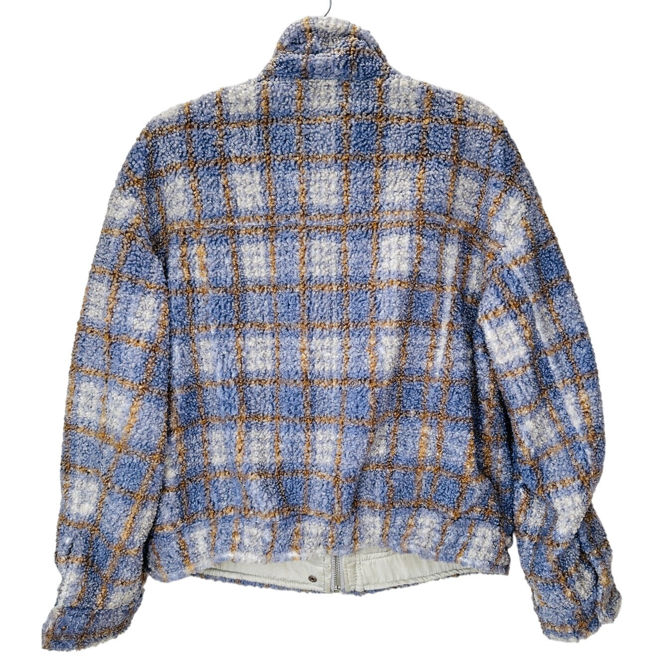We The Free Fuzzy Loop Stitch Ivory Blue Tan Mock Neck Zip Jacket XS