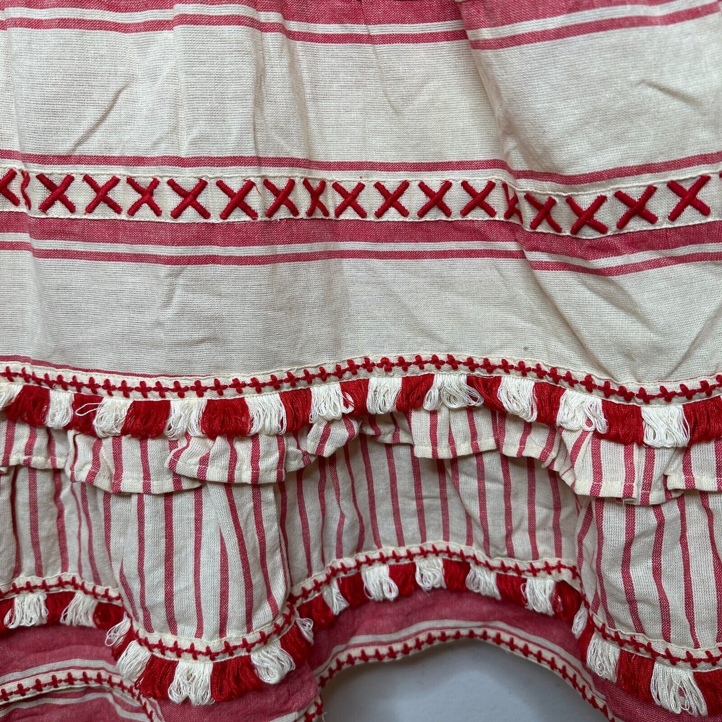 DODO BAR Tan & Red Stripe Polka Dot Ruffle Fringe Maxi Boho Resort Dress  S