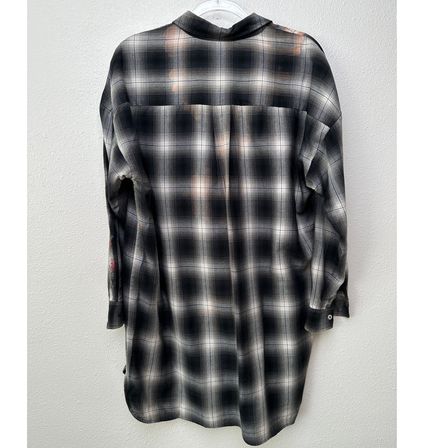 Adaptation Rose Embroidered Plaid Longline Shirt Dress Black White M