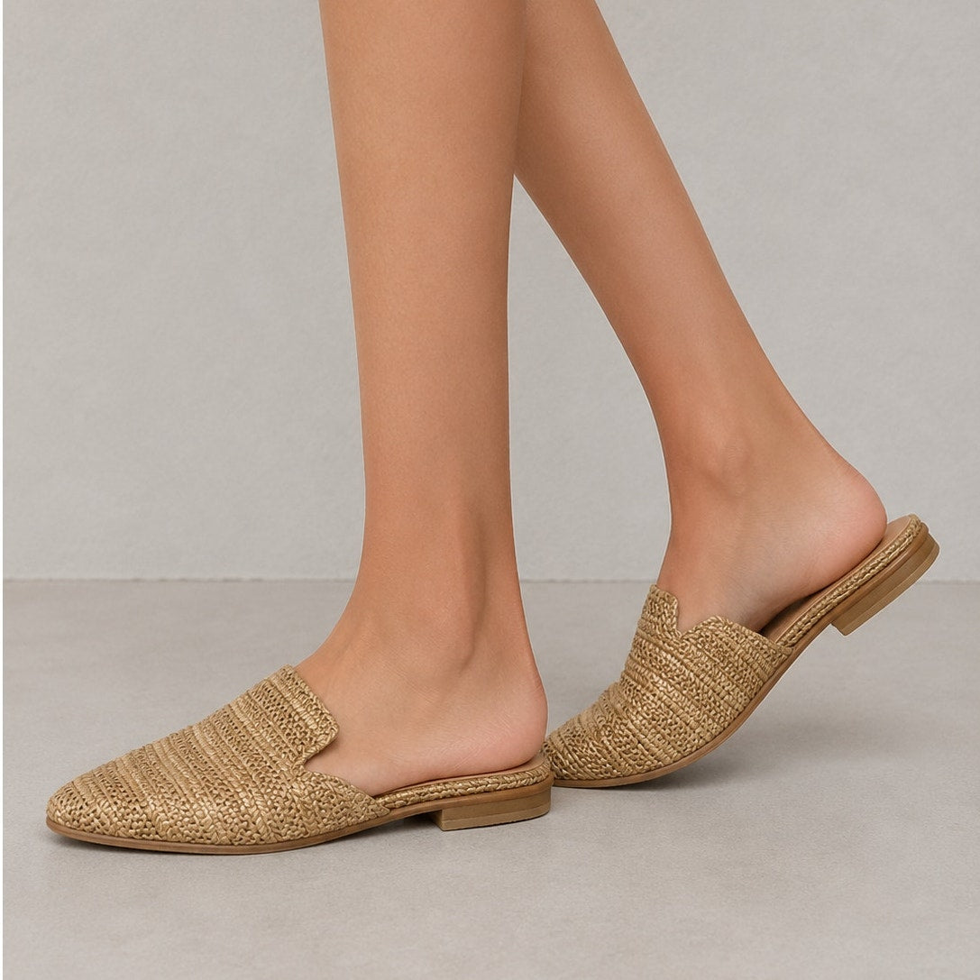 Mi.iM Ally Tan Pointed Toed Woven Textile Upper with Leather Sole Mule Flats 7