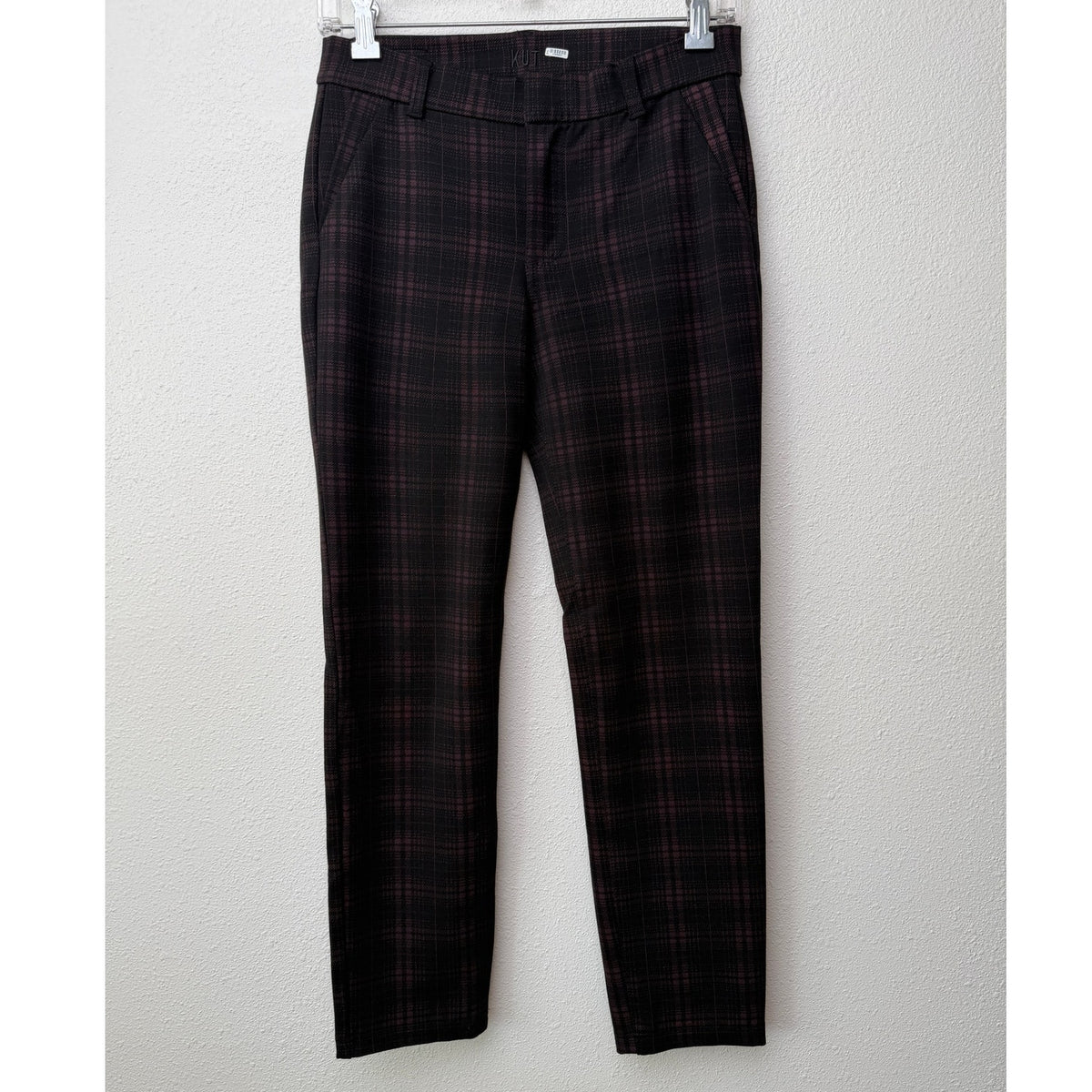 Kut From The Kloth Black Burgundy Plaid Skinny Ankle Pants Women's US 2
