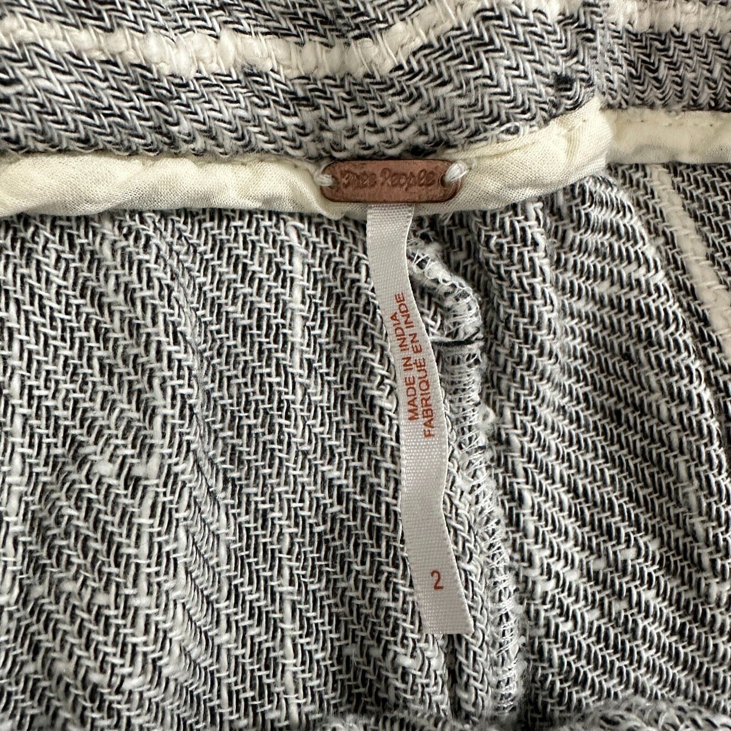 Free People Casual Cream & Black Tweed Stripe Crop Trouser Pants Tie Belt 2