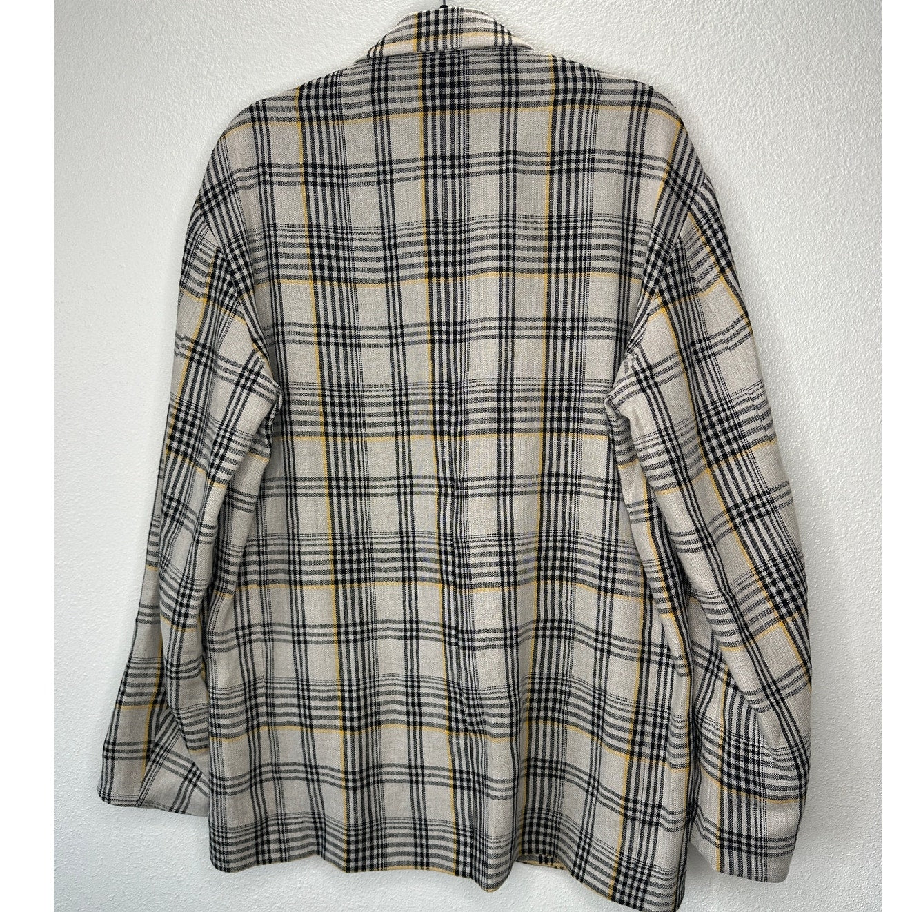NWT Cristaseya Oversized Linen Blazer Ecru Black Yellow Plaid M