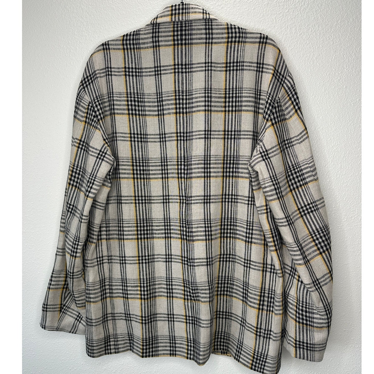 NWT Cristaseya Oversized Linen Blazer Ecru Black Yellow Plaid M