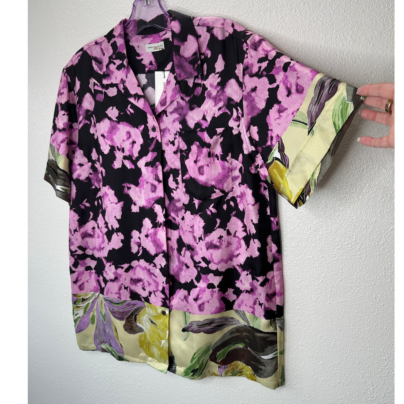 NWT Dries Van Noten Camp Shirt Floral Print Short Sleeve 100% Silk 40 / M