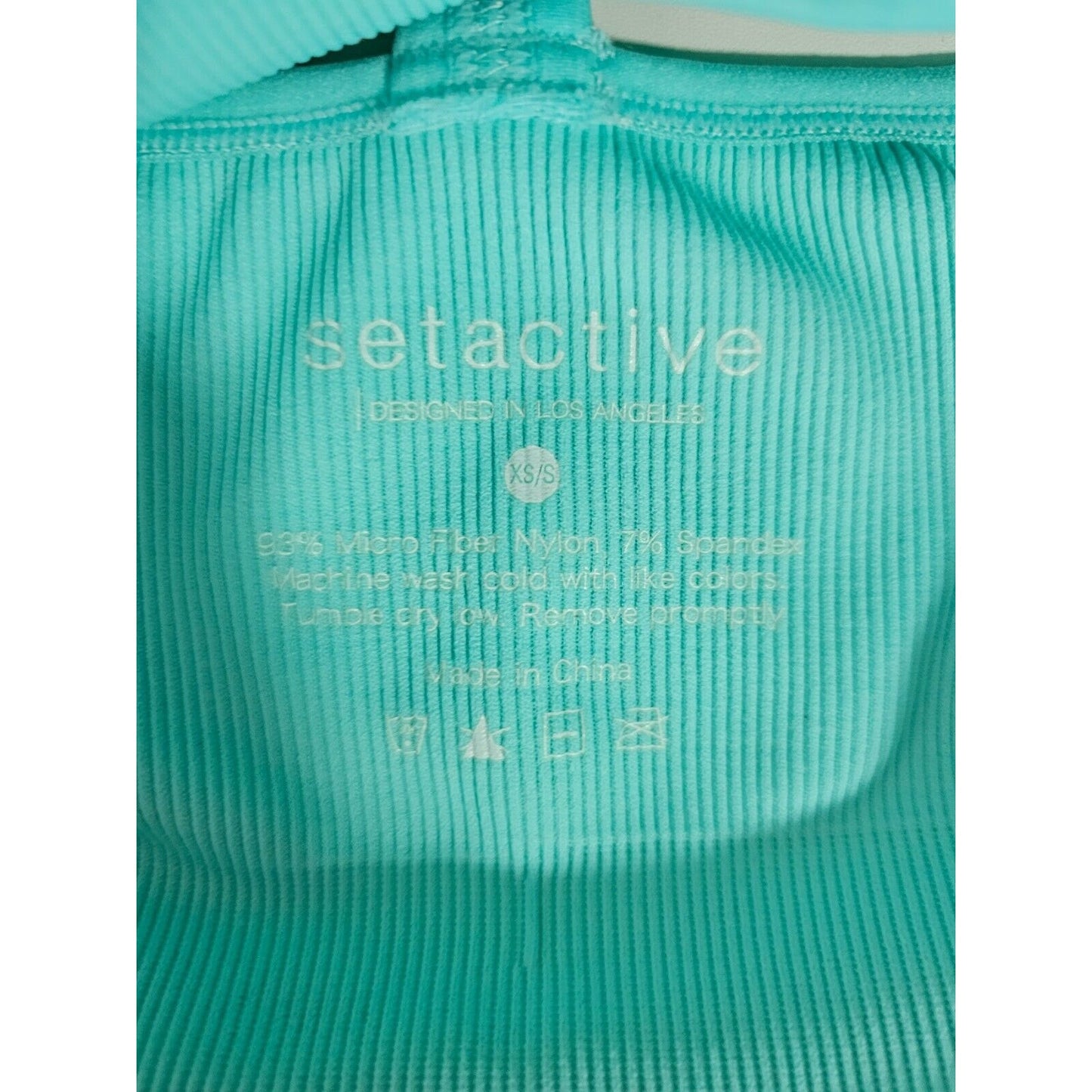 Set Active Light Aqua Ribbed Scuptflex Crop V Neck Skinny Strap Y Back XS / S