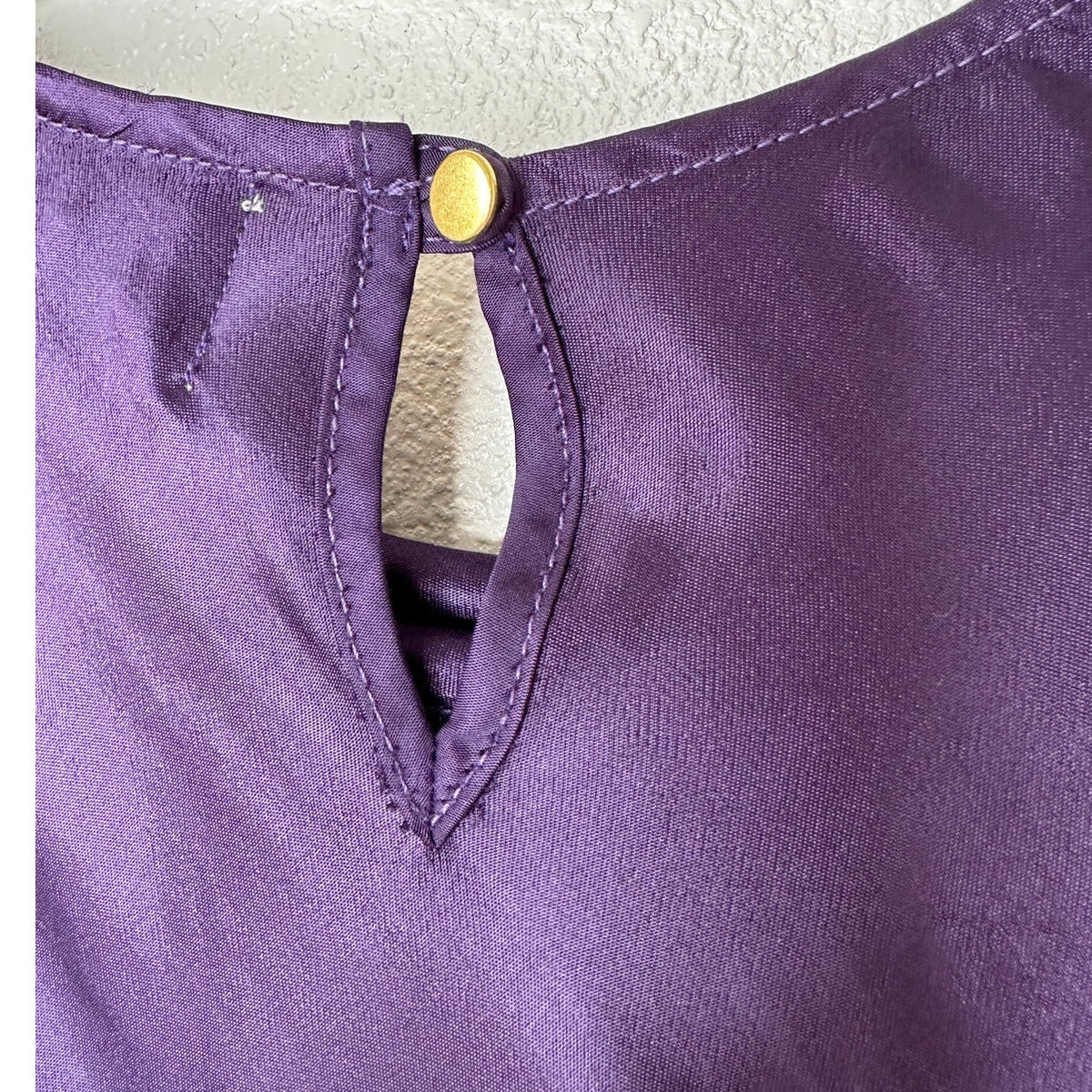Nation Dark Purple Satin Mock Neck Sleeveless Keyhole Back Blouse S