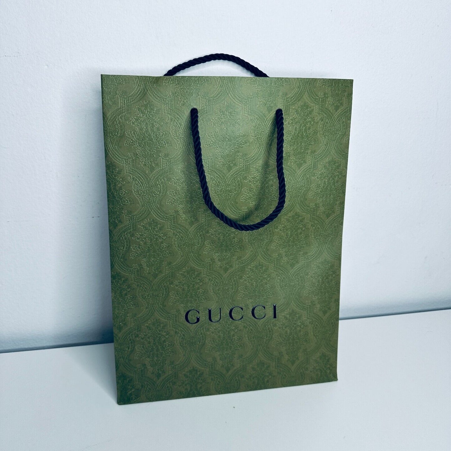 Gucci Embossed Green with Black Gucci Logo Gift Bag Rope Handle 100% Recycled