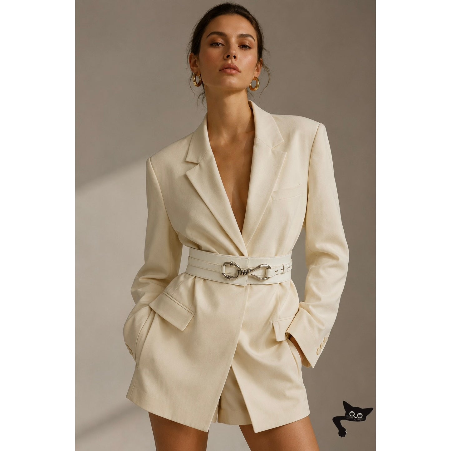 Alexander McQueen Ivory Calf Leather Wide Hook Waist Belt