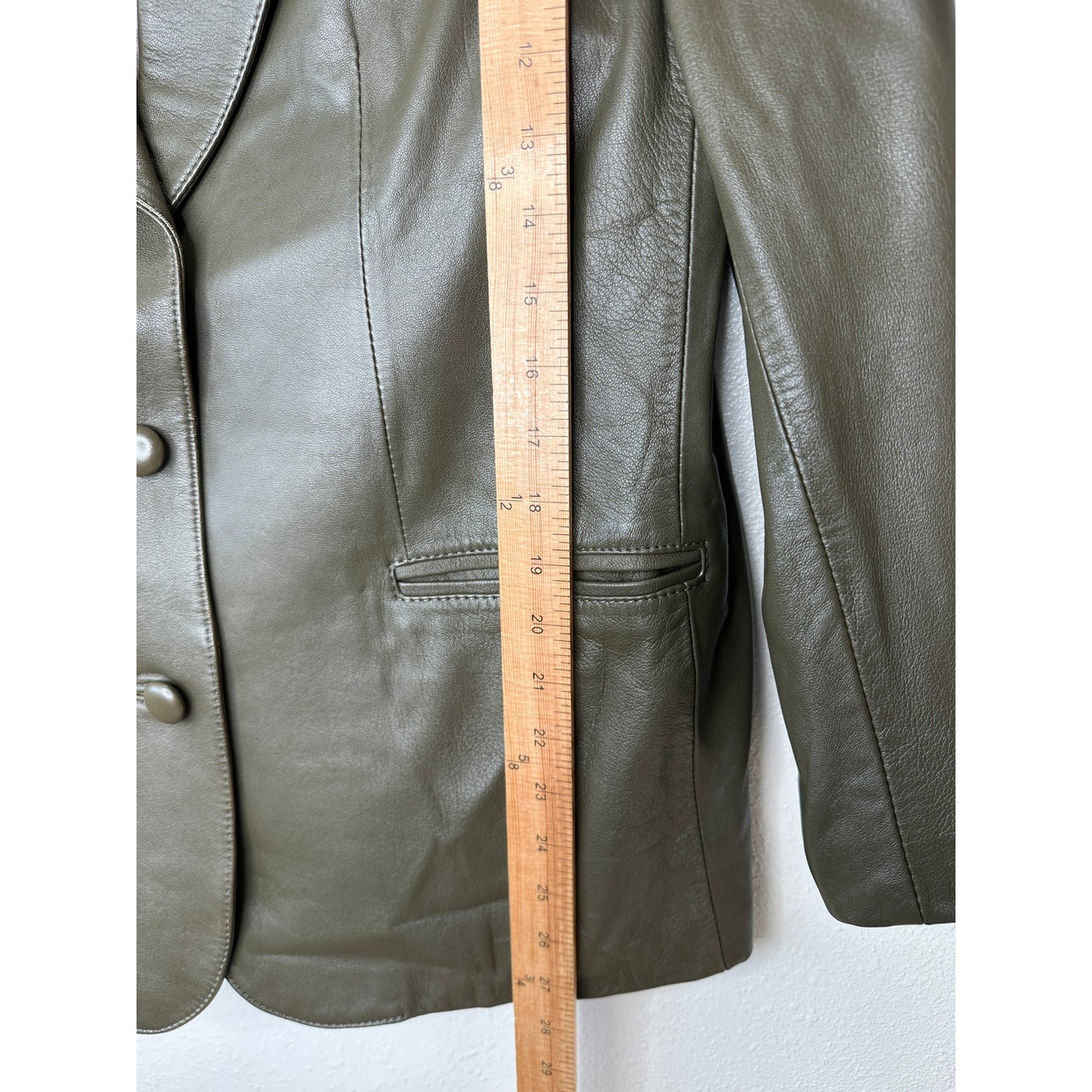 Faux Leather Green Brown Collared Front Button Blazer Jacket XL
