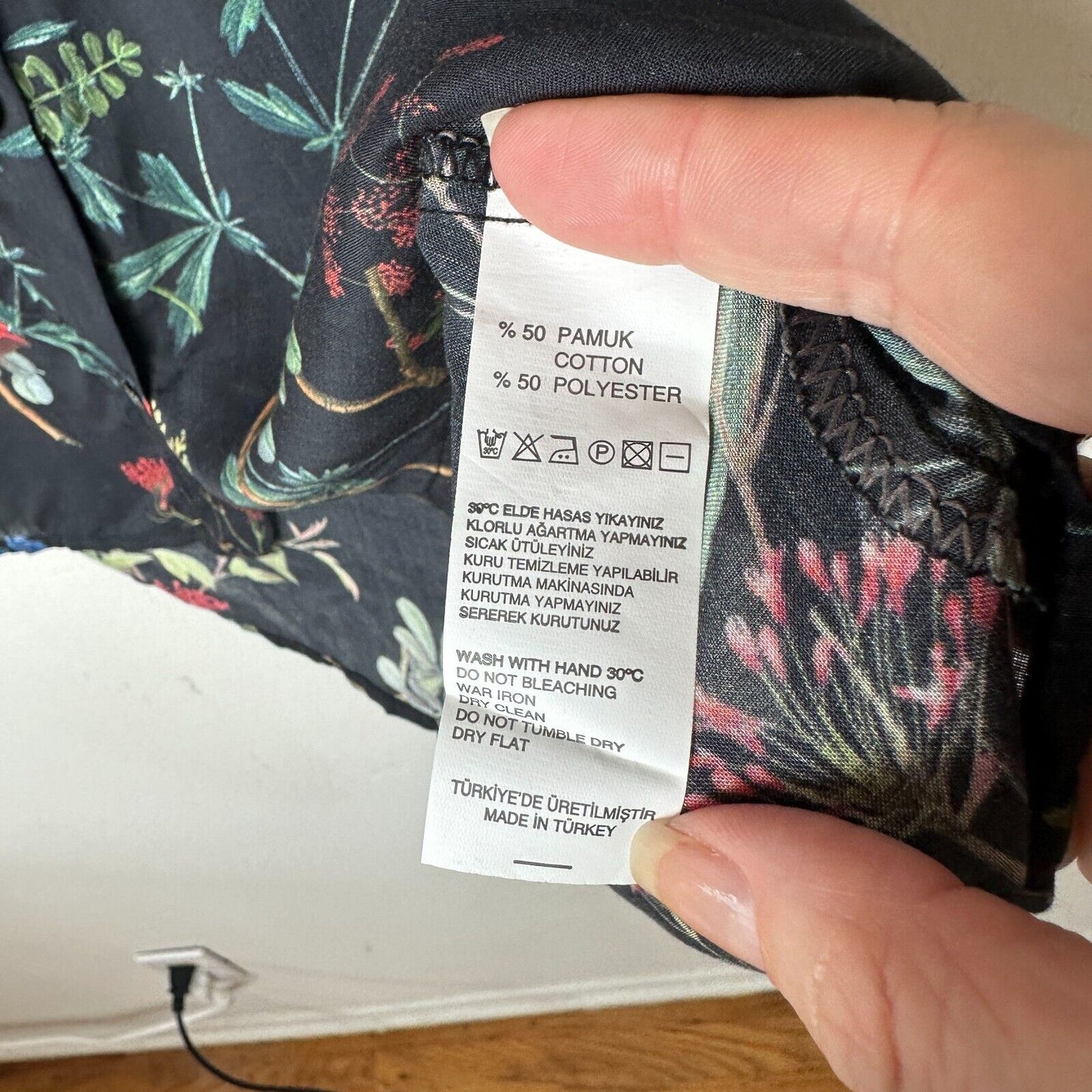 H&K Collection Botanical Floral Black Pink Blue Green Button Up Lightweight Top