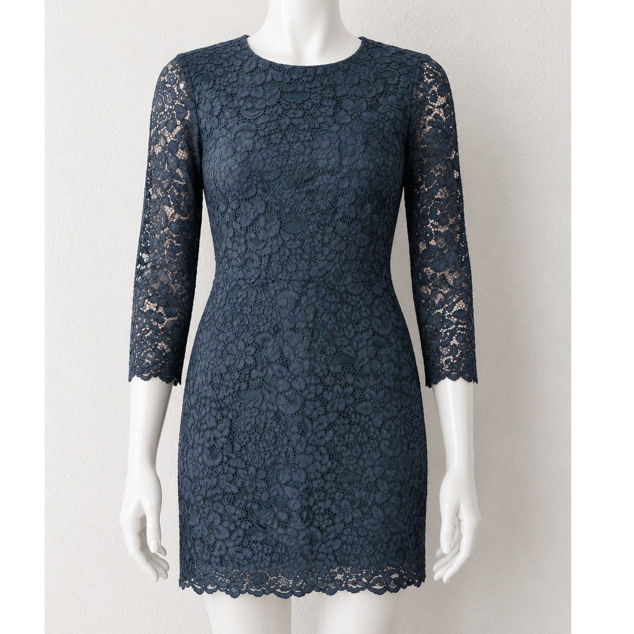 Tory Burch Black Lace with Green Contrast Underlay Jewel Neckline Dress 2