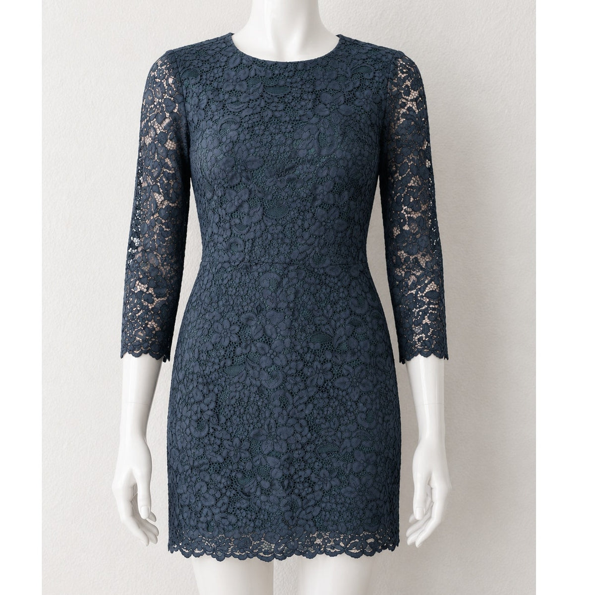 Tory Burch Black Lace with Green Contrast Underlay Jewel Neckline Dress 2