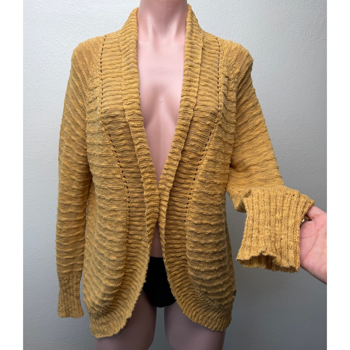 Roxy Let's Go Anywhere Cardigan Curry Mustard Open Front Women's US XS