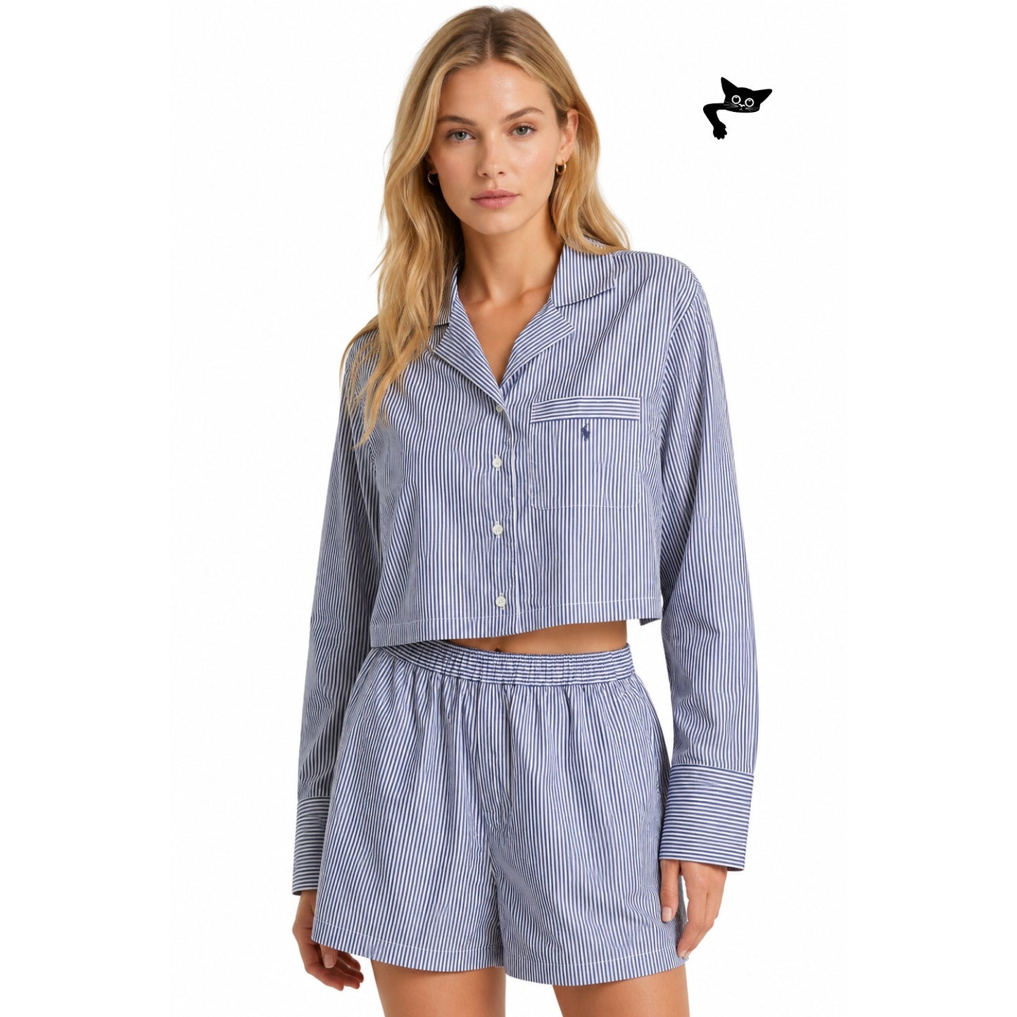 Polo by Ralph Lauren Striped Crop Pajama Set Shirt Shorts Size M