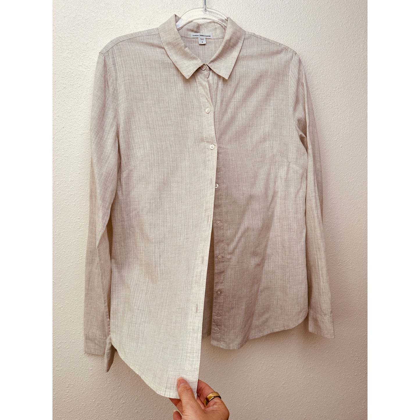James Perse Linen Shirt Beige Gray Long Sleeve Collared Button Down 4 / XL