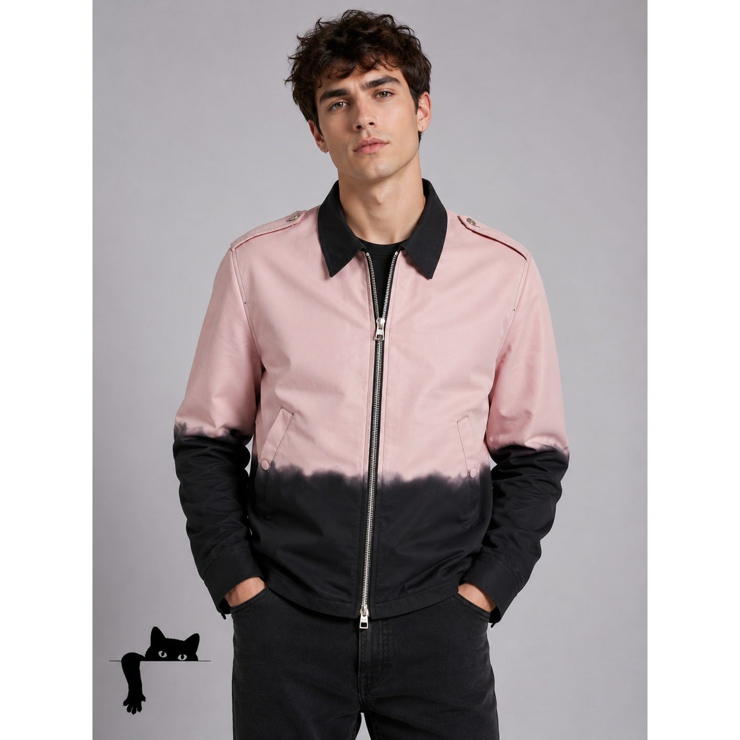 Alexander McQueen Pink & Black Dip Dye Front Zip Jacket 50 / Large