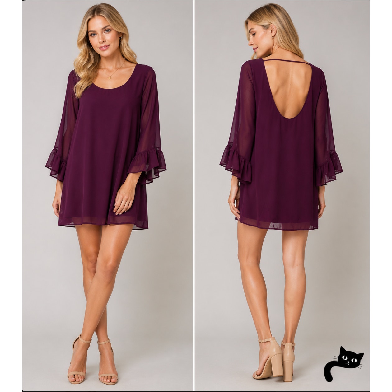 Show Me Your Mumu Dark Plum Boomerang Chiffon Flutter Sleeve Mini Dress Small