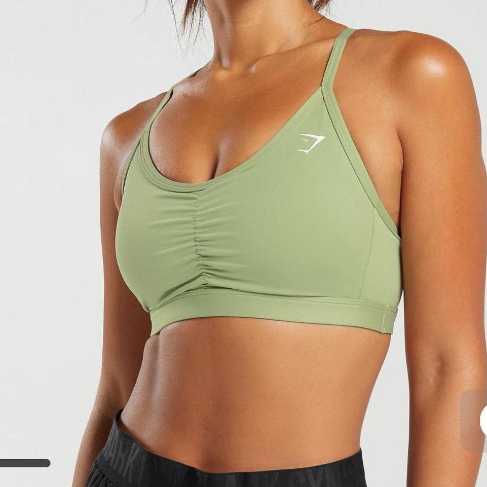 Gym Shark Yellow Green Ruched Racer Back Padded Sports Bra XS