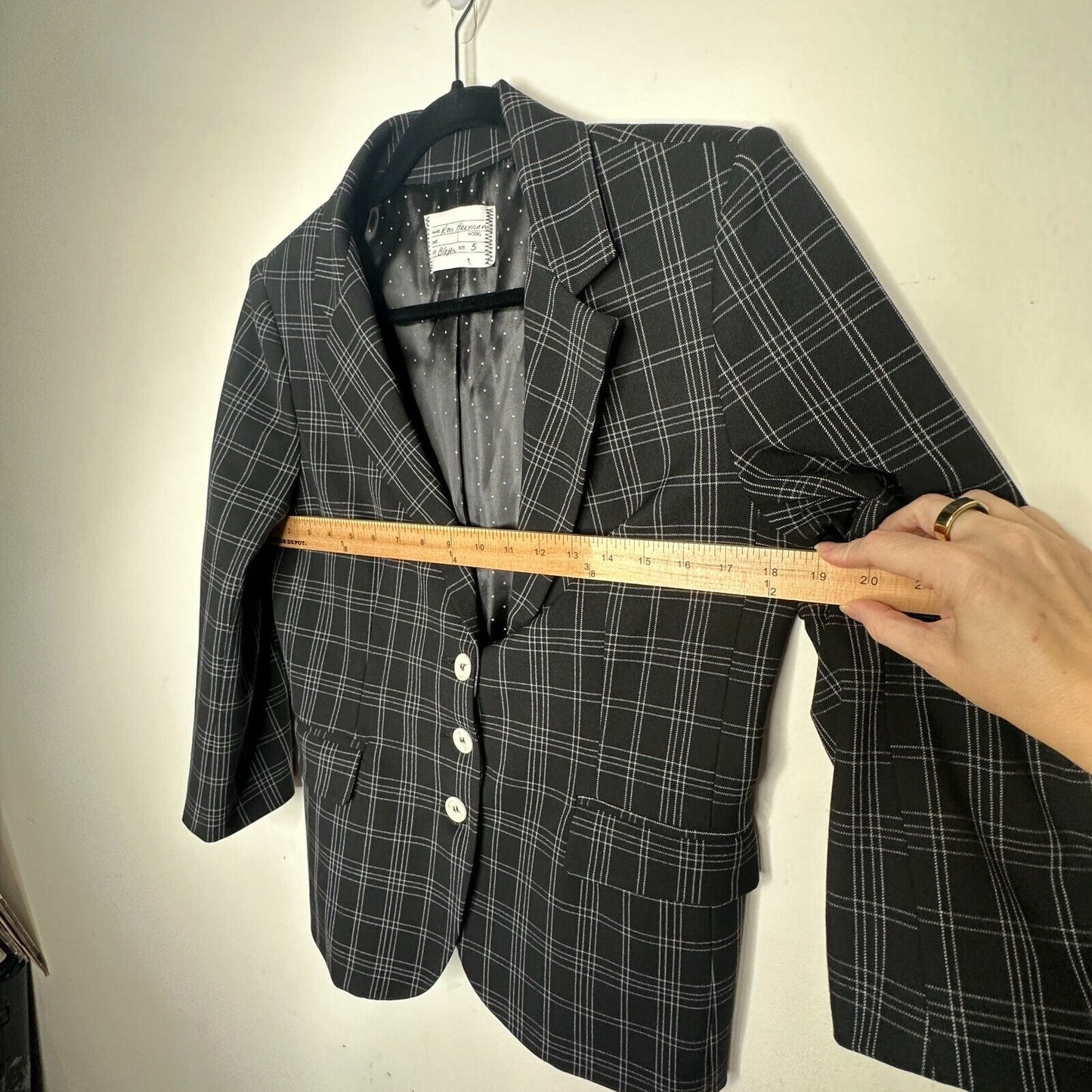 Ron Herman Black & White Stripe Plaid 3 Button Blazer Satin Dot Lining 5