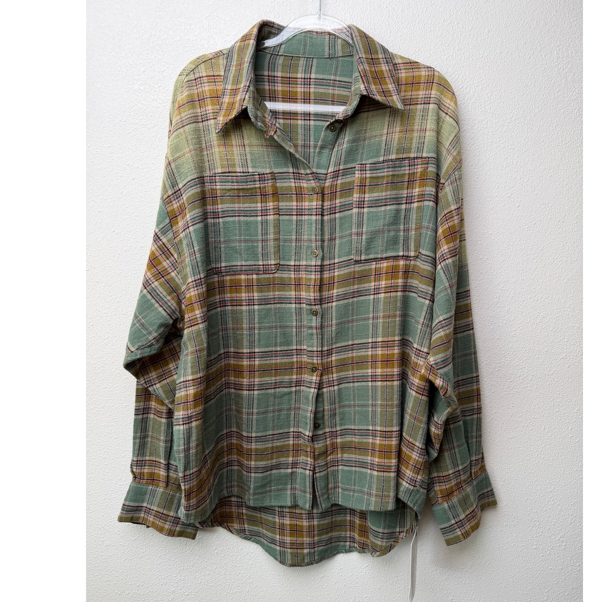 NWT Warden Edge Sage Plaid Oversized Shirt Women M