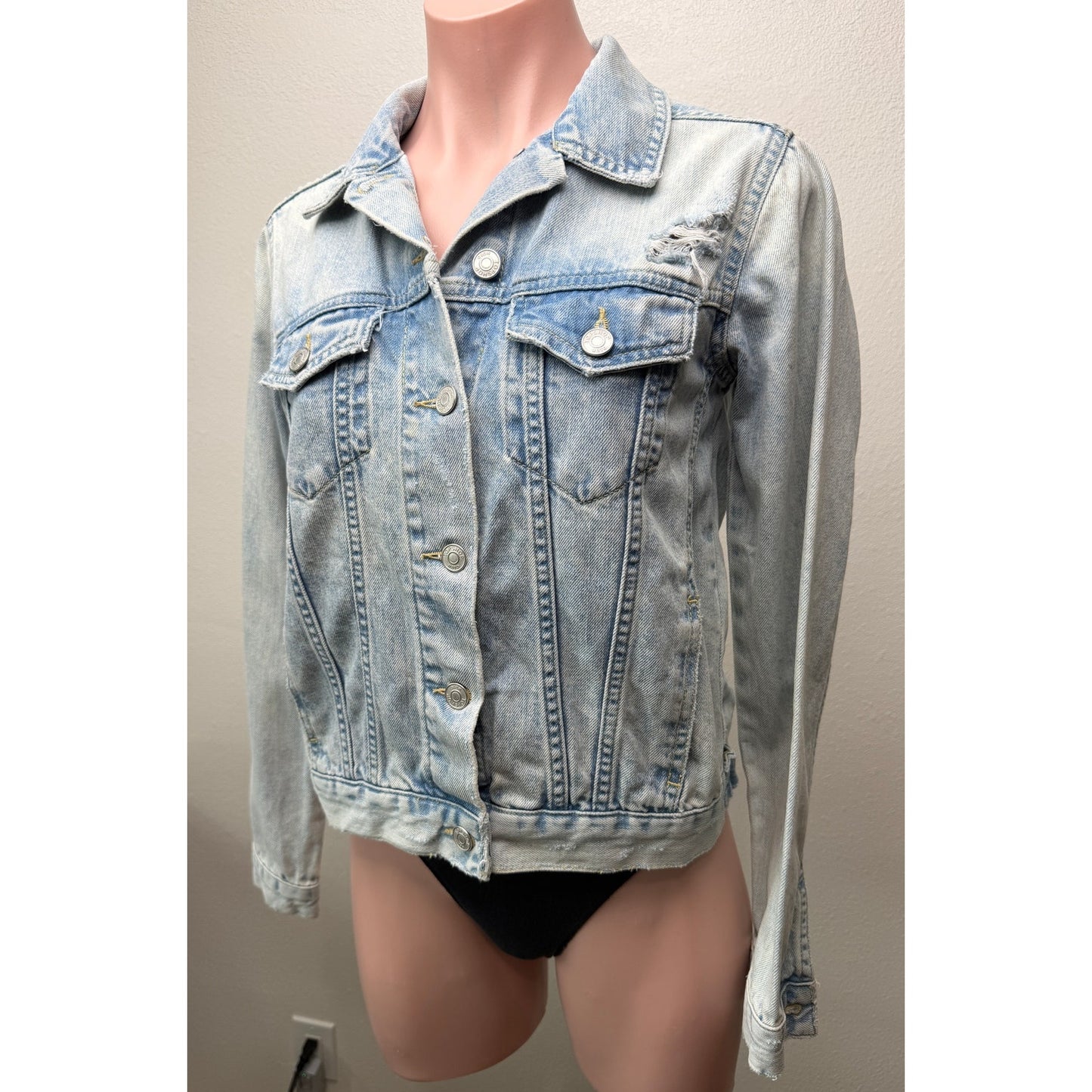 Topshop Moto Light Wash Distressed Denim Jacket Women's 2