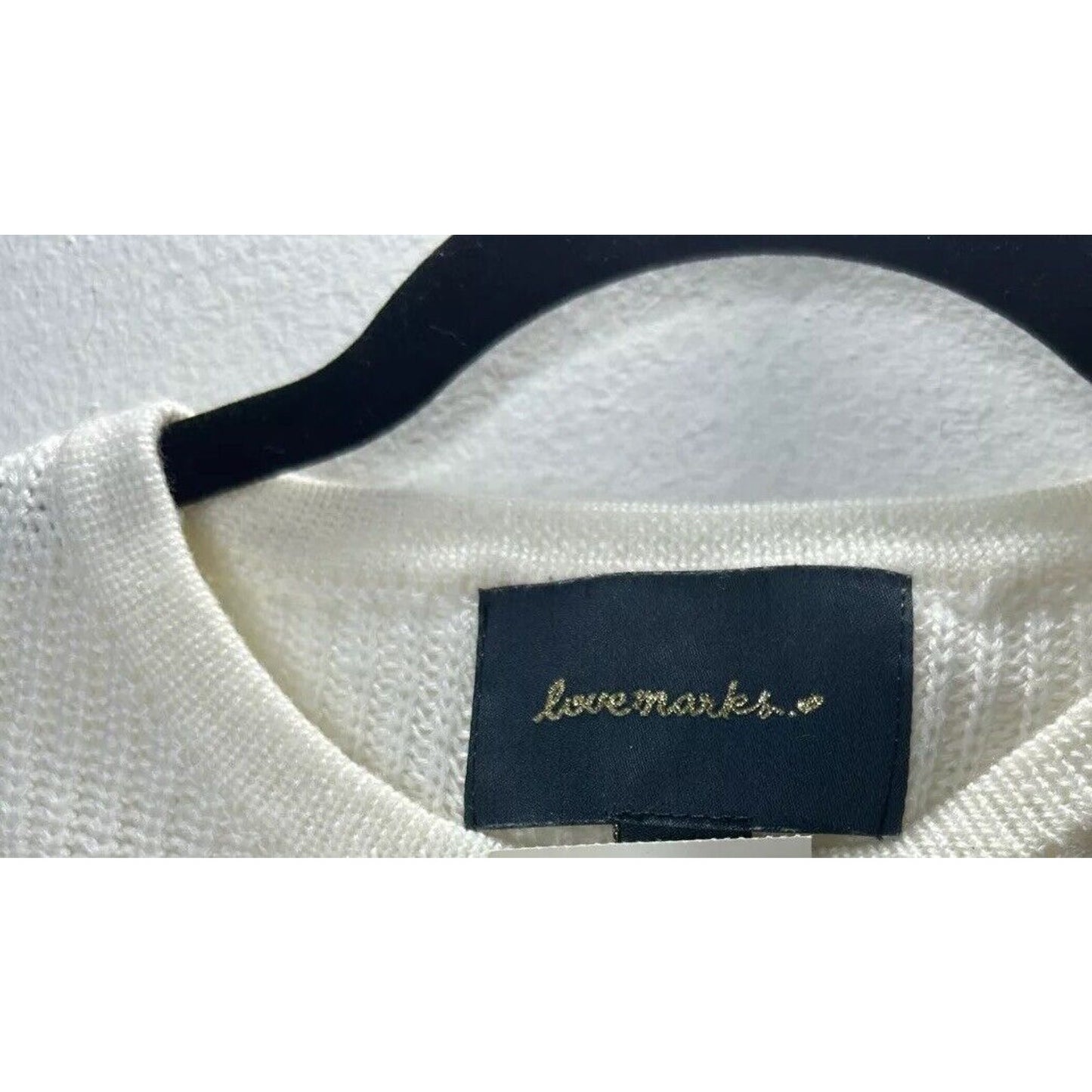 Lovemarks White Ivory Knit Short Cuffed Sleeve High Low Round Neck Sweater S