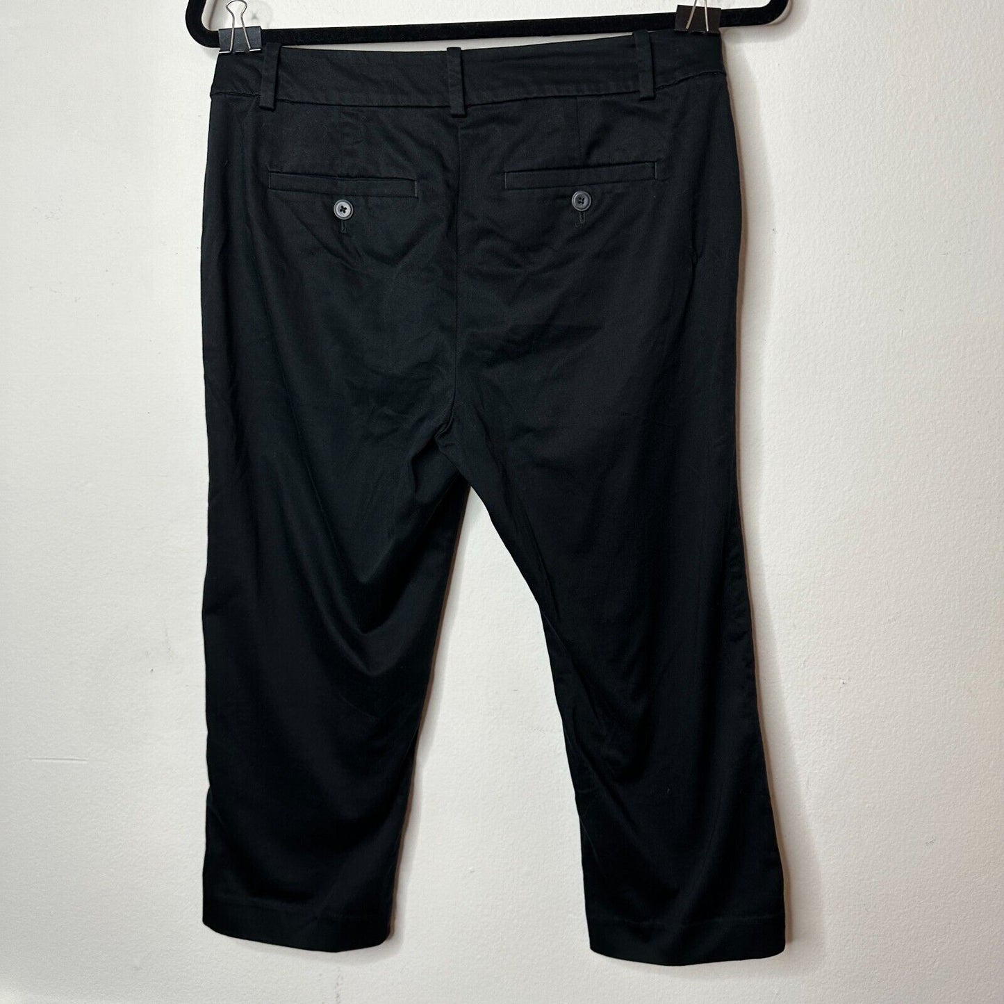 Loft Petit Cute Black Capri Trouser Pant Hook & Eye Close Front Slash Pockets 6P
