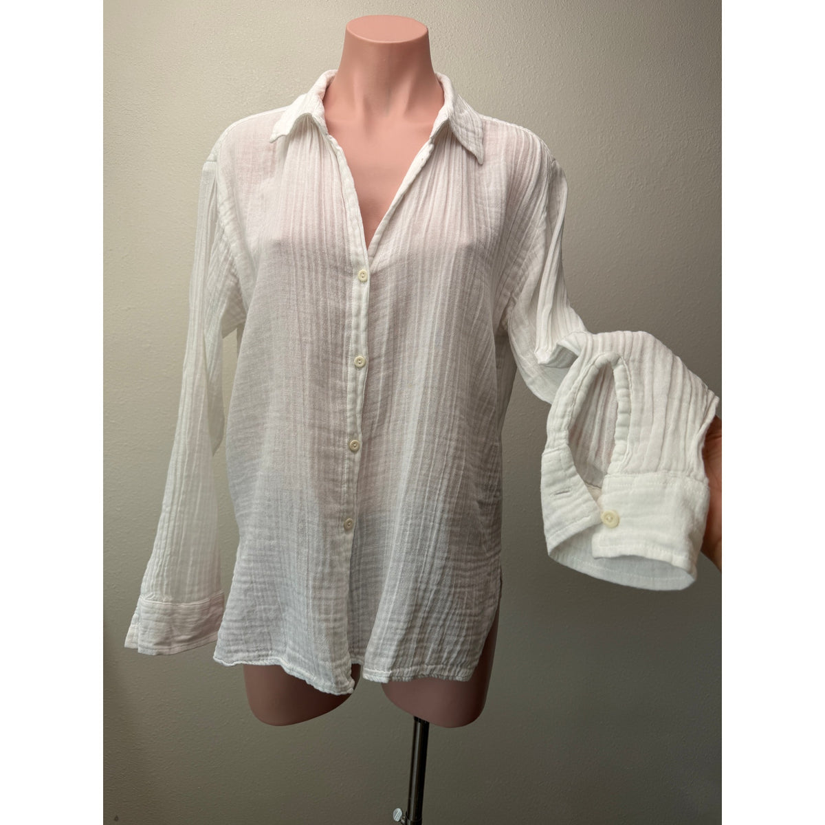 Michael Stars White Cotton Gauze Button Shirt Women M