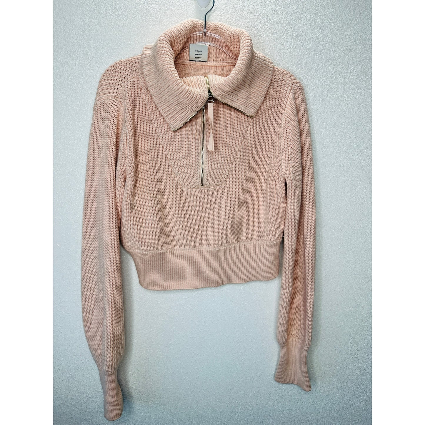Varley Pink Mentone Half Zip Wide Collar Shaker Sweater XS