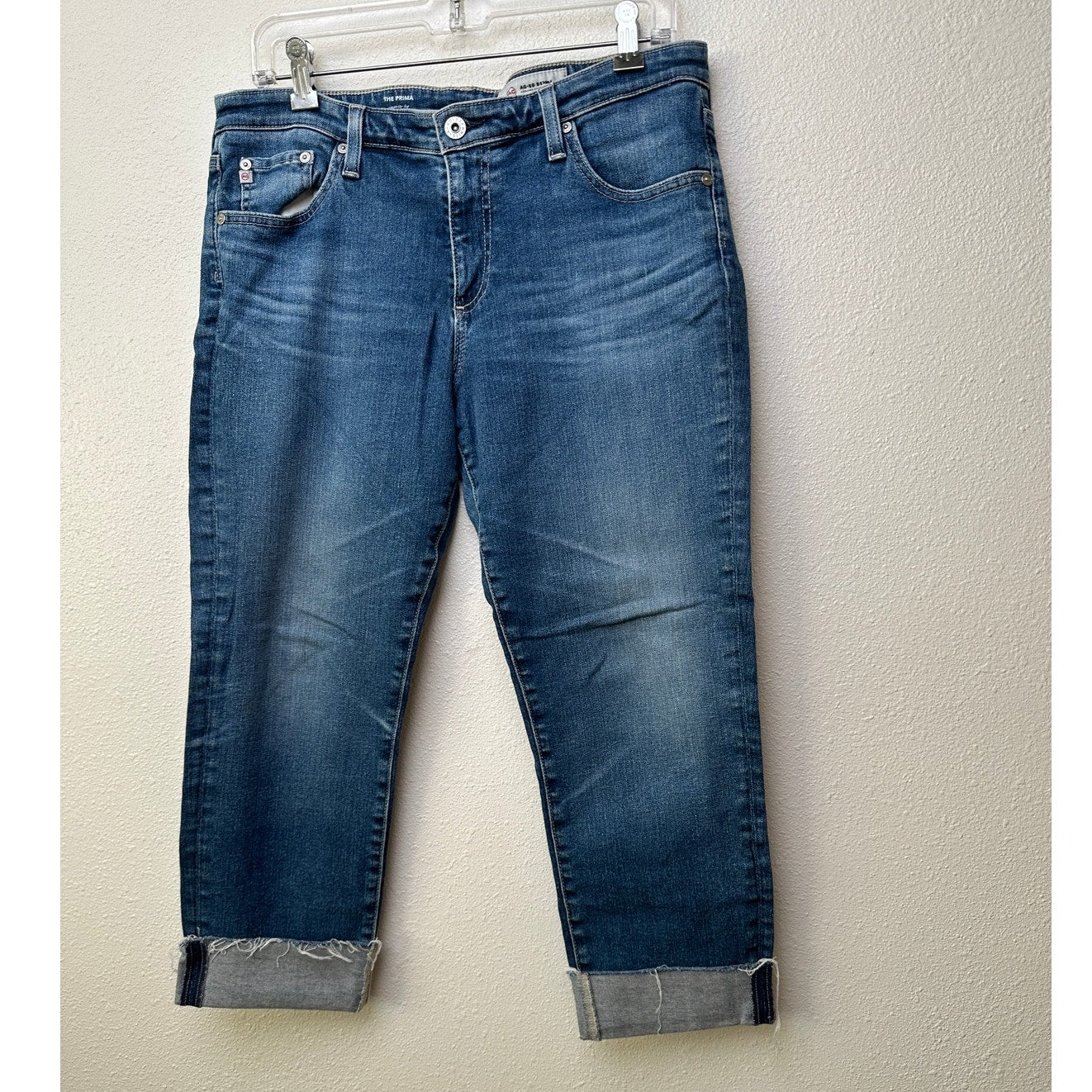 AG women’s The Prima cigarette leg jeans medium wash raw cuffed hem US 32R