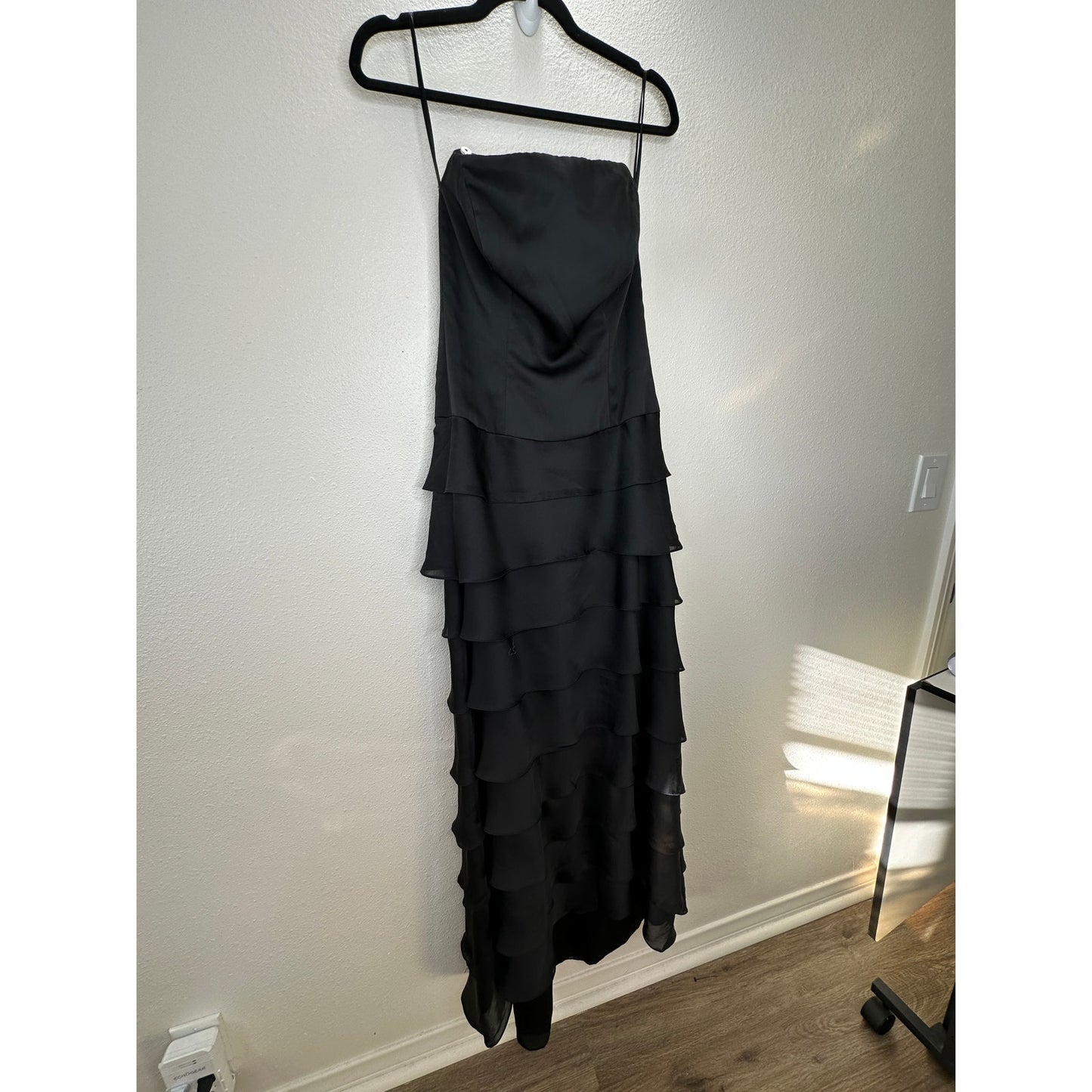 Lazaro Black Sleeveless Corset Boning Tiered Maxi Dress 10
