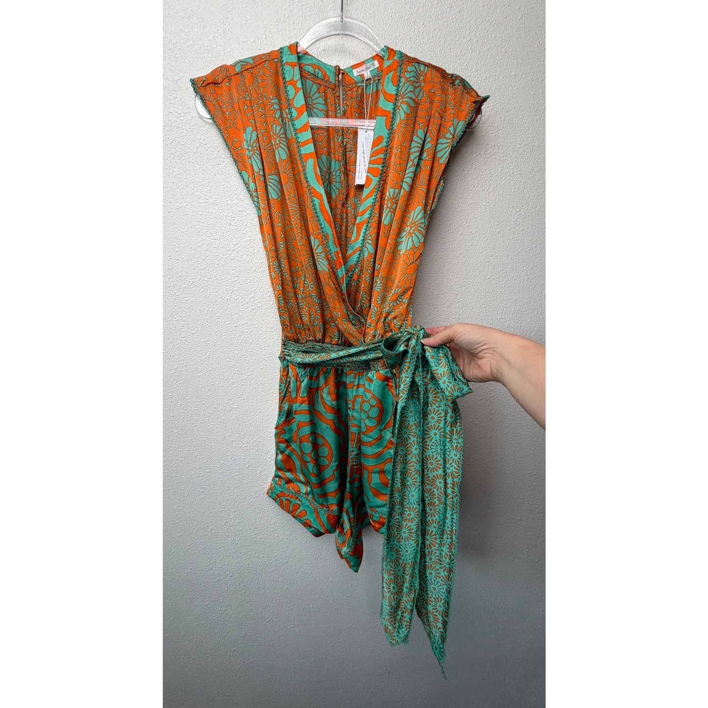 NWT Poupette St Barth Anaik Orange Green Womens Jumpsuit S