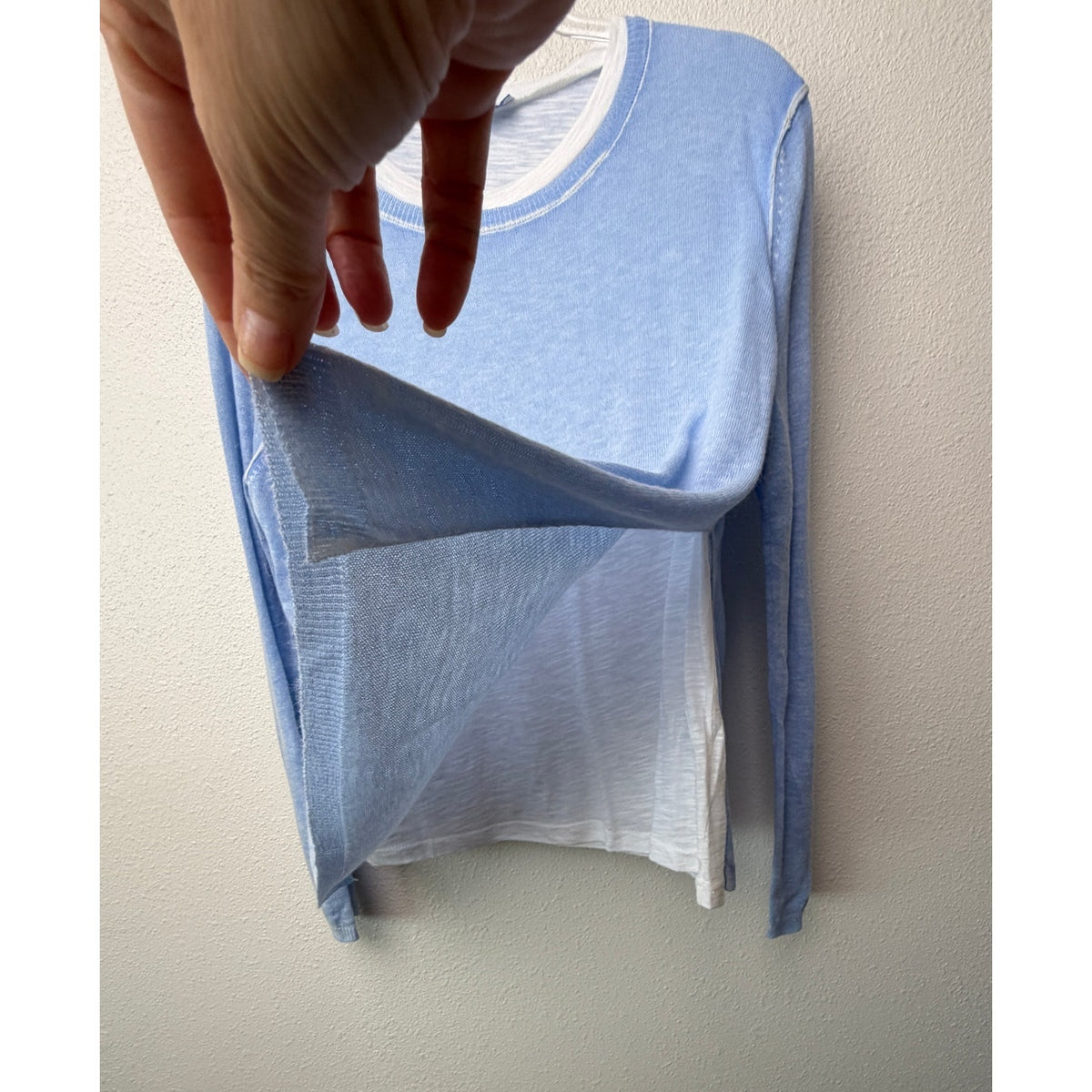 Nati Blue White Layered Knit Sweater Women M