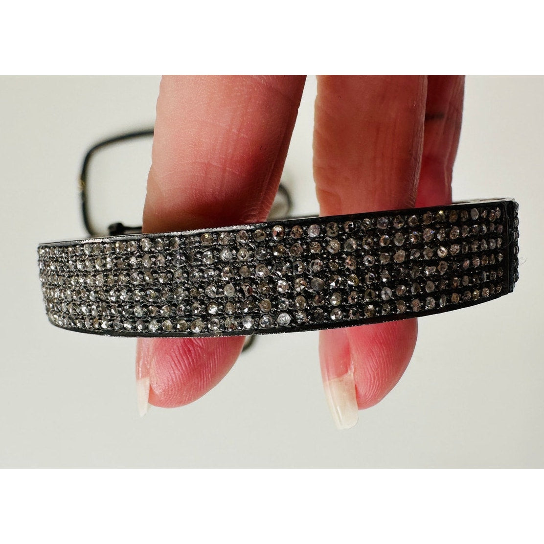Gunmetal Gray Rhinestone Bangle & Square Bracelets with Matching Ring