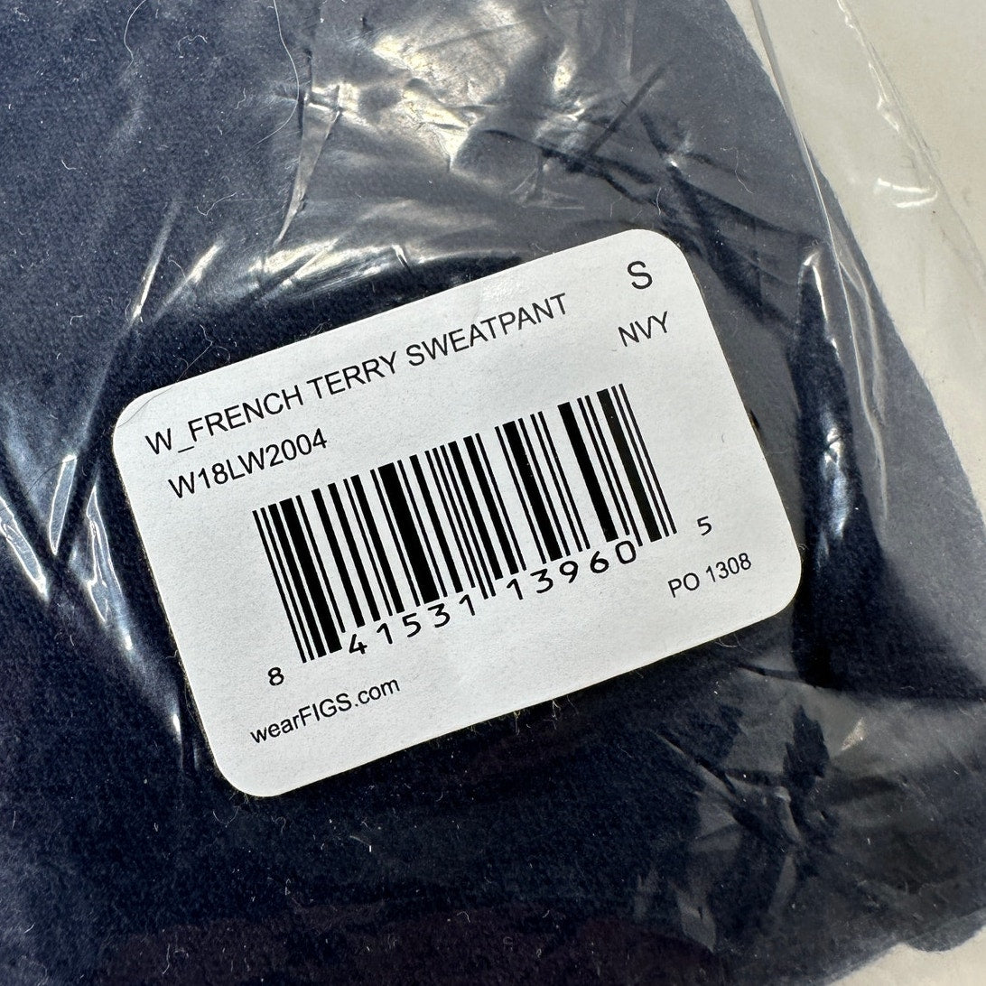 NWT Figs Navy French Terry Sweatpants Elastic Waist Scrubs S