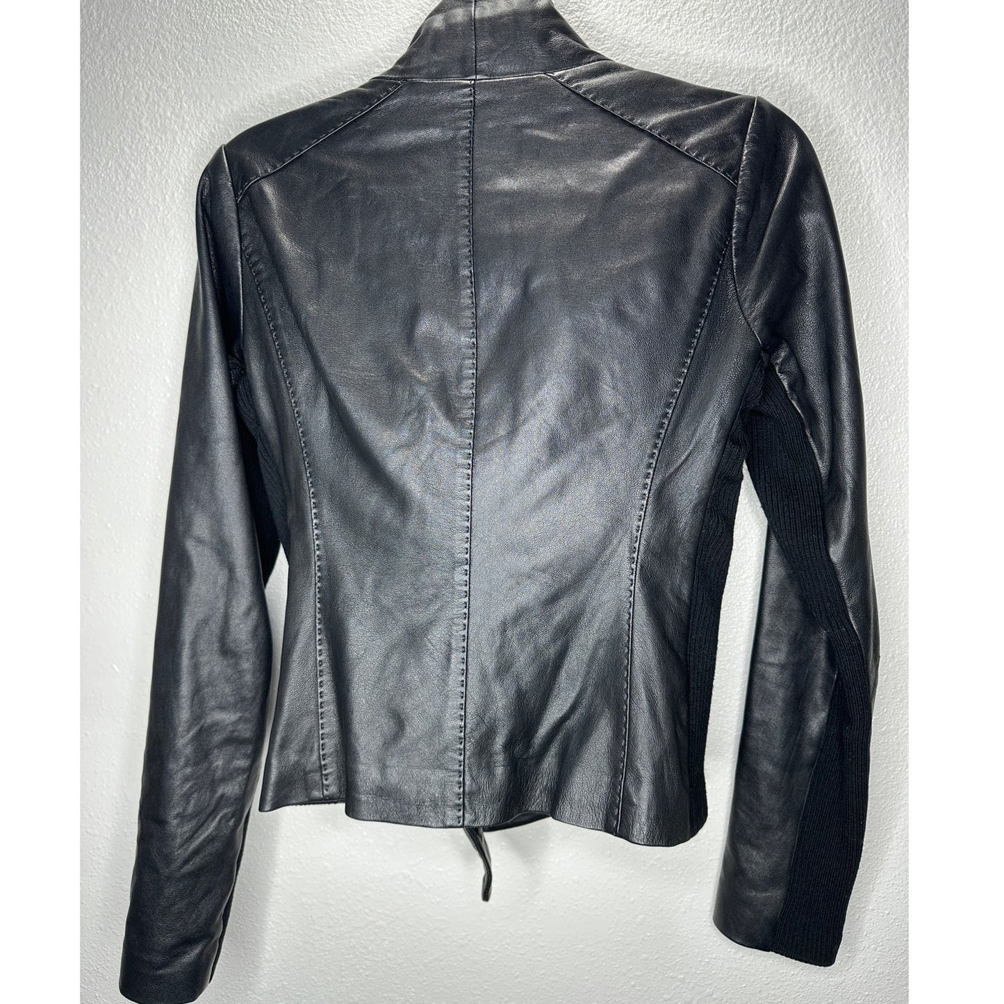 Vince Black Soft Lamb Leather Scuba Moto Jacket Asymmetrical Zip  S