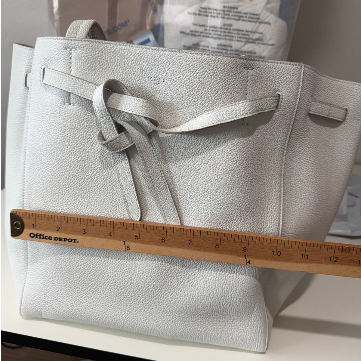 Celine Medium Cabas Phantom Ivory Grained Calfskin Leather Tote Bag