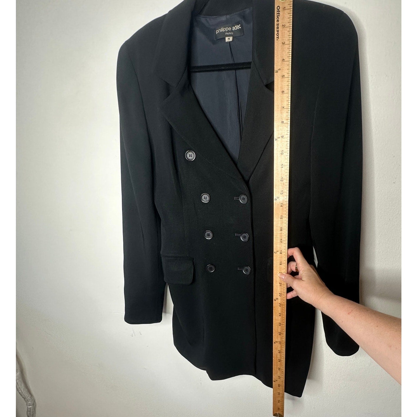 Philippe Adec Black Double Breast Button Wool Business Dress Jacket Blazer 4