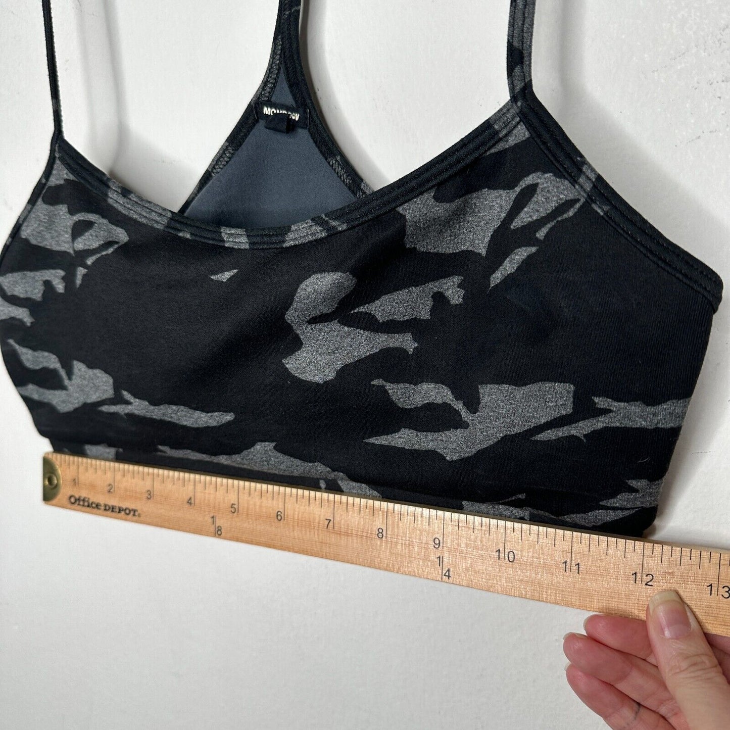 Monroe Black & Gray Camo Print Spaghetti Strap Scoop Racer T-back Sports Bra S