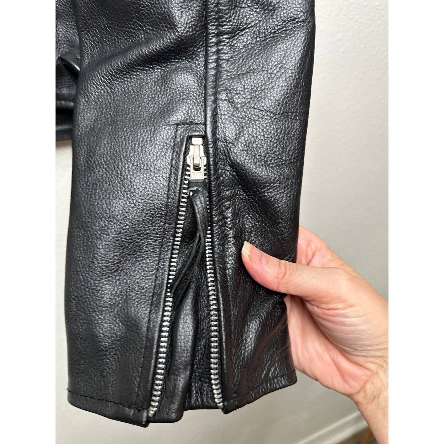 Carrie Hoxton Black Leather Moto Biker Jacket Women’s 14 Belted Zip