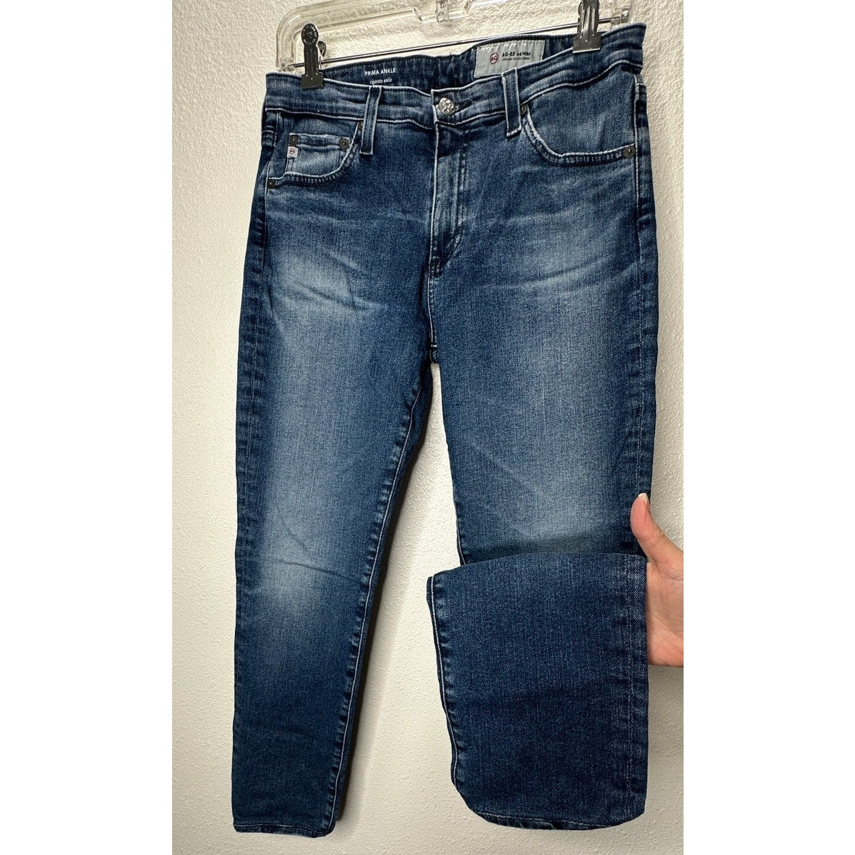 AG Medium Wash Whiskered Raw Hem Harper Essential Straight Leg Jeans 29R