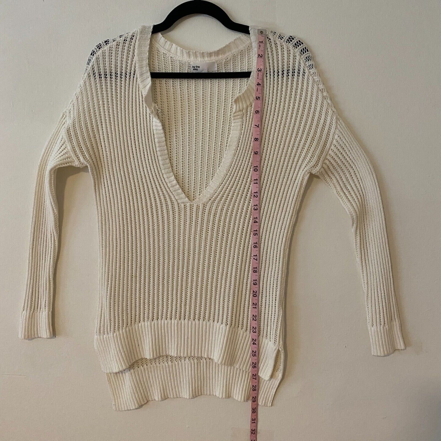 Revolve By The Way Ivory Pearl Sheer Knit Long Sleeve Sweater V-Neck Jumper S